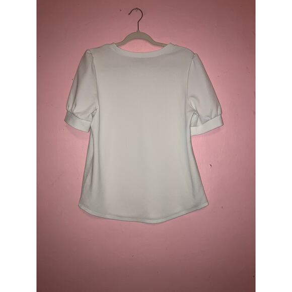 Adrianna Papell white poofy sleeve top size medium - Picture 5 of 5